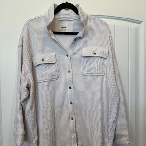 Aerie Cream Waffle Knit Button-Up Shirt
